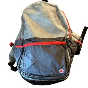 Champion back pack nylon silver and grey with orange zippers